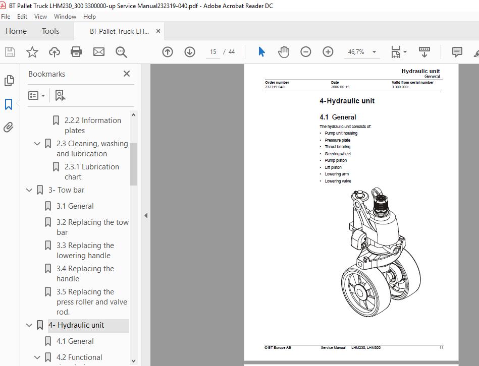 BT Pallet Truck LHM230300 3300000 up Service Manual 232319 040 4