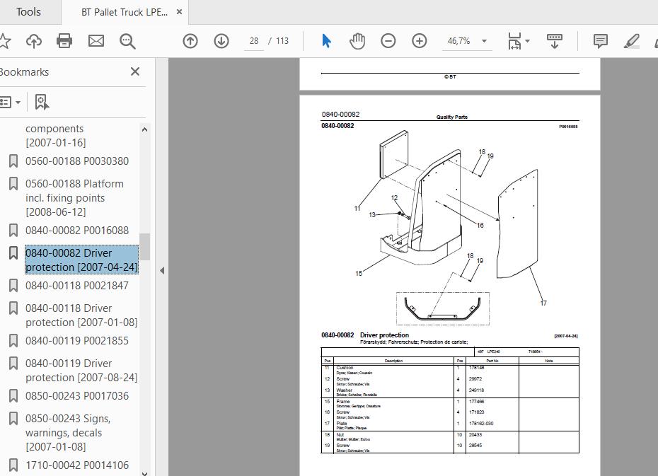 BT Pallet Truck LPE240 6052654 Quality Parts 7501152 2