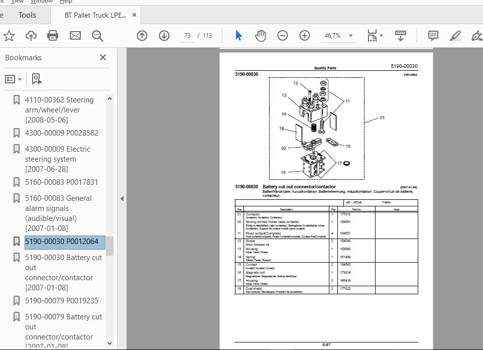 BT Pallet Truck LPE240 6052654 Quality Parts 7501152 3