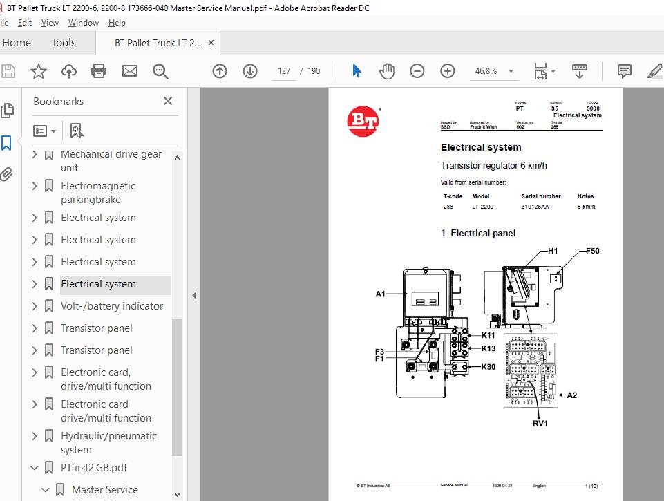 BT Pallet Truck LT 2200 6 2200 8 173666 040 Master Service Manual 2