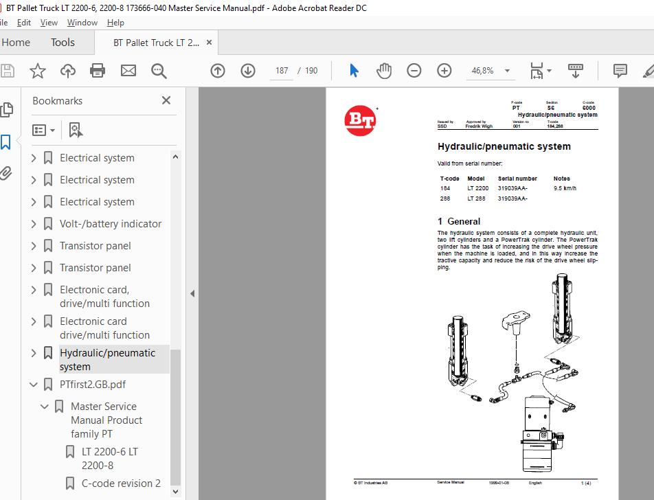 BT Pallet Truck LT 2200 6 2200 8 173666 040 Master Service Manual 3