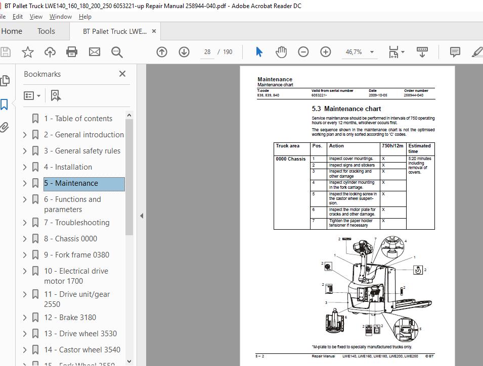 BT Pallet Truck LWE140160180200250 6053221 up Repair Manual 258944 040 2