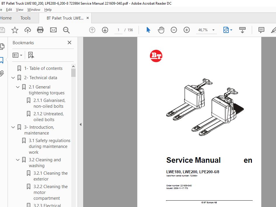 Bt Pallet Truck Lwe180 200 Lpe200 6 200 8 723984 Service Manual