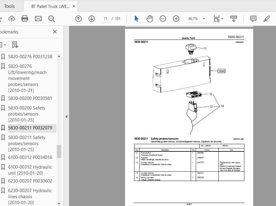 BT Pallet Truck LWE250 6131945 Quality Parts 7522766 3