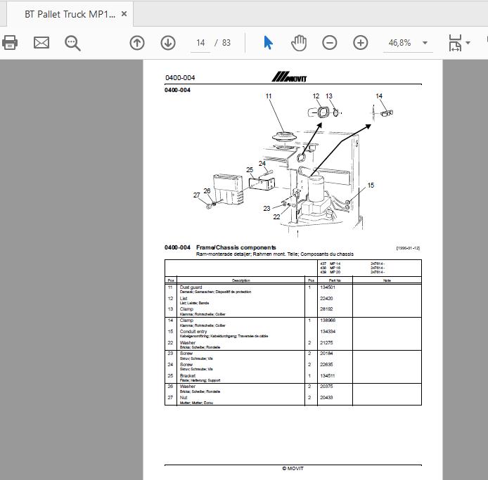 BT Pallet Truck MP141620 306955AM Parts Catalogue 161052 2