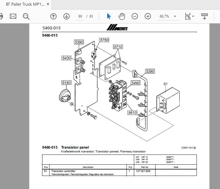 BT Pallet Truck MP141620 306955AM Parts Catalogue 161052 3