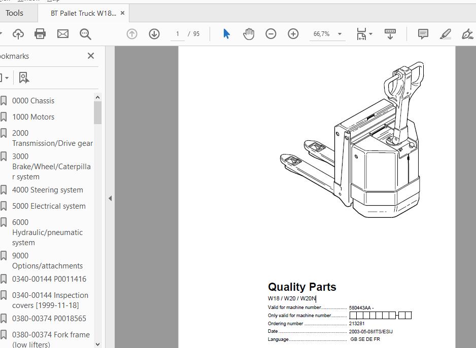 BT Pallet Truck W18W20W20N 580443AA Quality Parts 213281 1 1