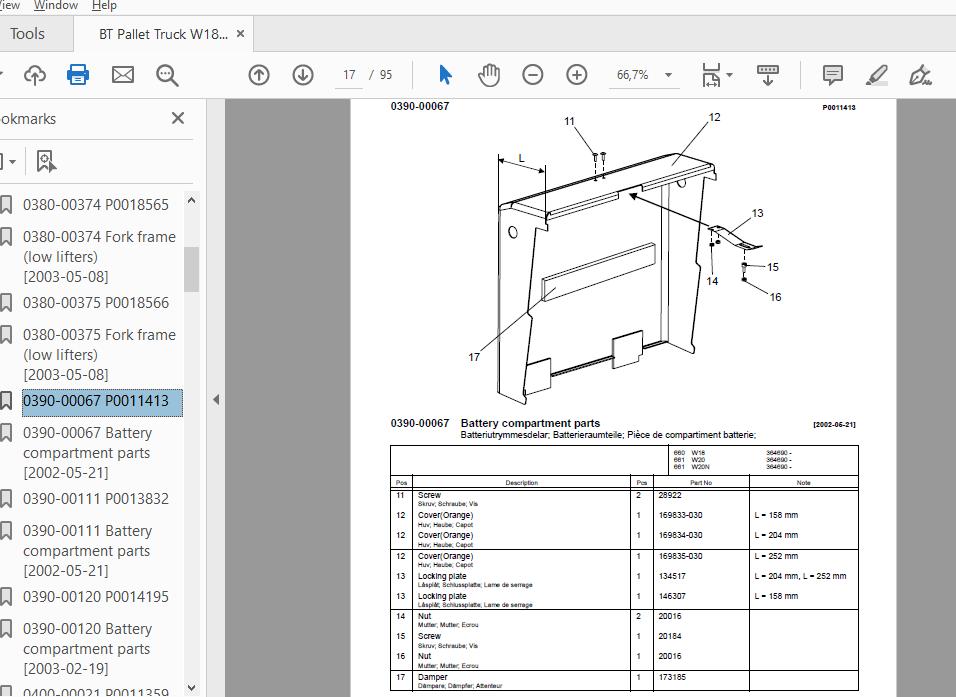 BT Pallet Truck W18W20W20N 580443AA Quality Parts 213281 2