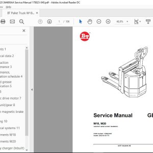 BT Pallet Truck W18W20 364690AA Service Manual 178825 040 1
