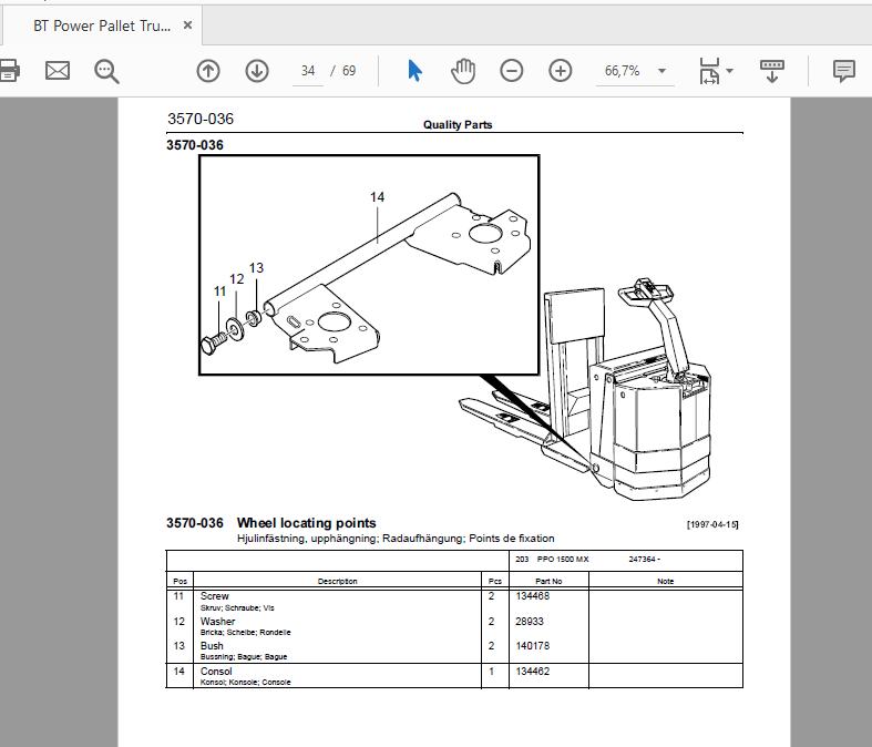 BT Power Pallet Truck PPO 1500MX 329900AA Quality Parts 169014 3