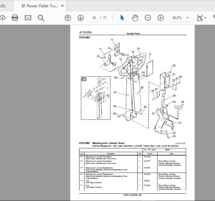 BT Power Pallet Truck PPT 1400C 316740AA Quality Parts 163931 3