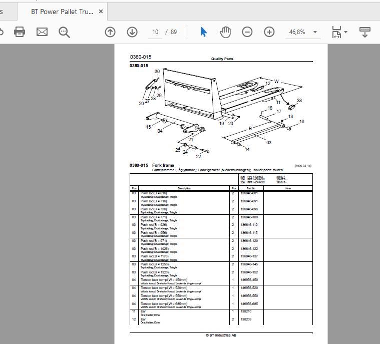 BT Power Pallet Truck PPT 1400MX1600MX2000MX 306955AA Quality Parts 160670 2ToO6r