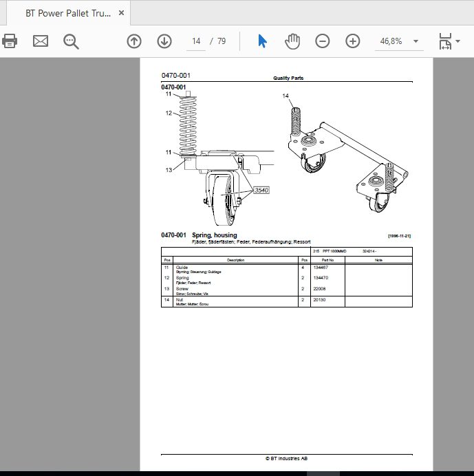 BT Power Pallet Truck PPT 1800MMD 340960AA Quality Parts 172389 2