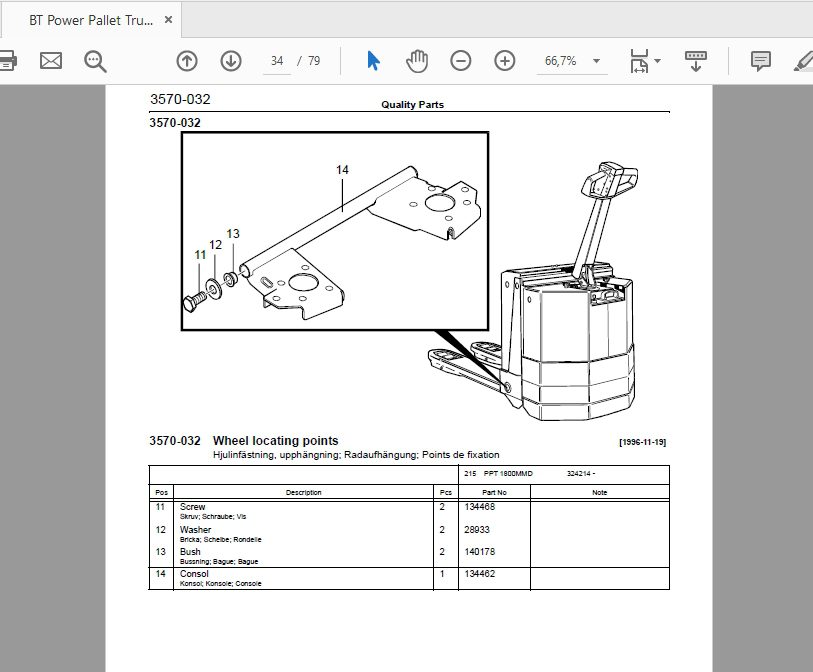BT Power Pallet Truck PPT 1800MMD 340960AA Quality Parts 172389 3