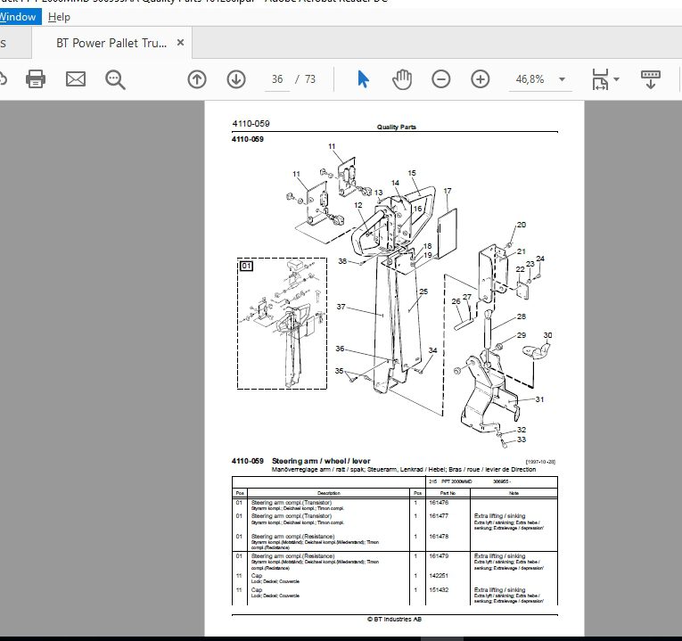 BT Power Pallet Truck PPT 2000MMD 306955AA Quality Parts 161286 3