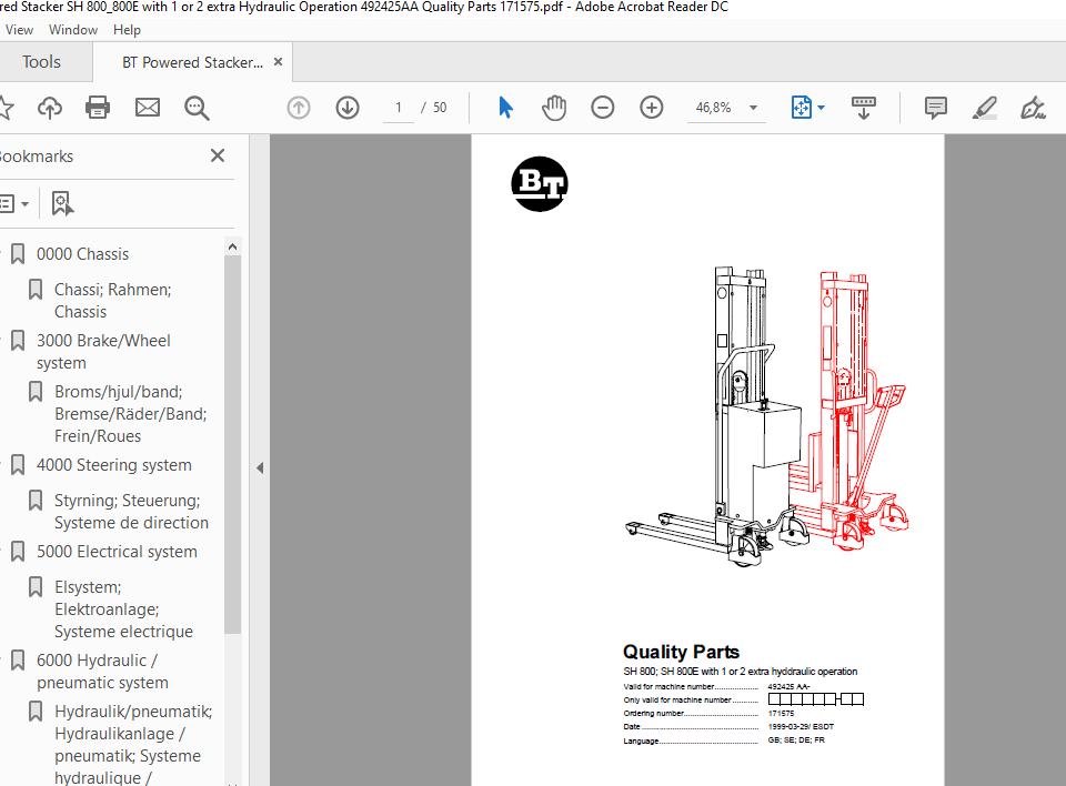 BT Powered Stacker Series SH 800800Q800E800ES Quality Parts 1
