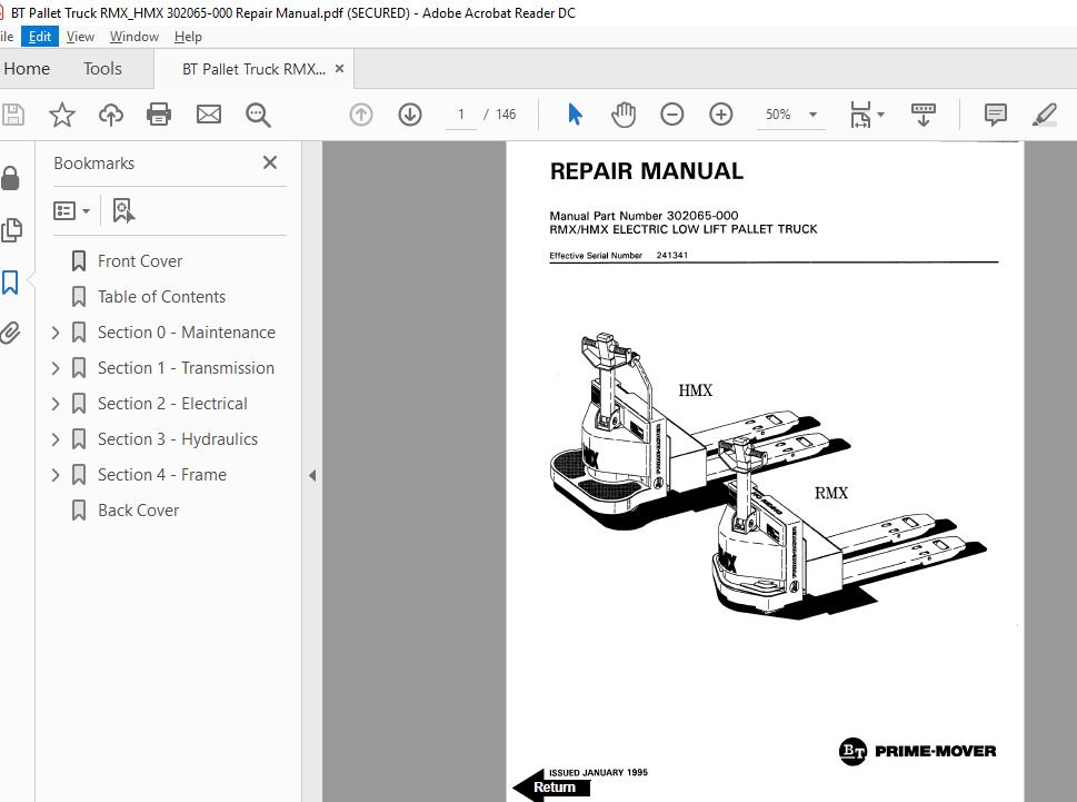 BT Prime MoverPallet Truck RMXHMX 302065 000 Repair Manual 1