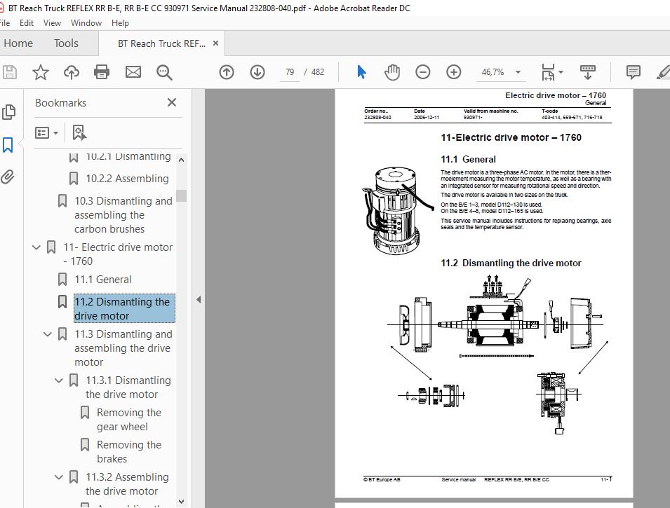 BT Reach Truck REFLEX RR B E RR B E CC 930971 Service Manual 232808 040 4