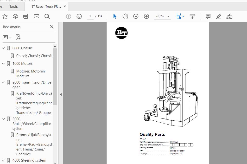 BT Reach Truck Series FR 27 Quality Parts 1