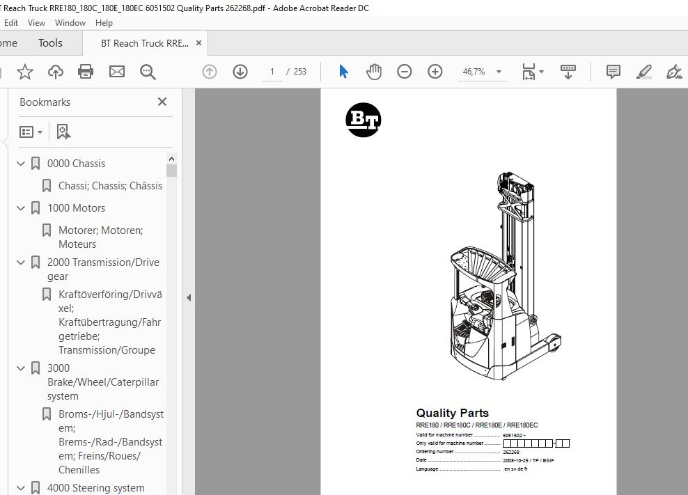 BT Reach Truck Series RRE180180C180E180EC Quality Parts 1