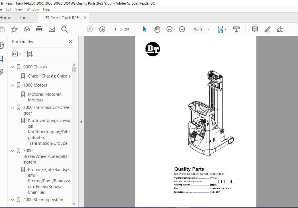 BT Reach Truck Series RRE200200C200CC200ECC200E200EC Quality Parts 1