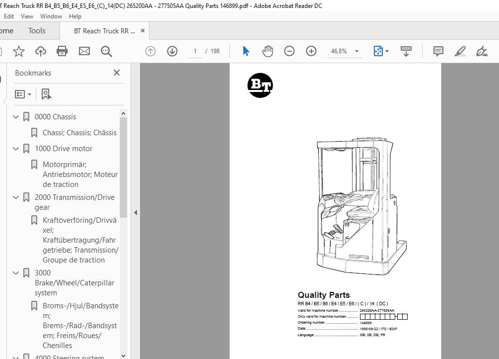 BT Reach Truck Series RR B4B5B6E4E5E6C14DC Quality Parts 1