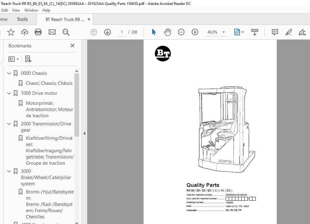 BT Reach Truck Series RR B5B6E5E6C1415DCACi Quality Parts 1