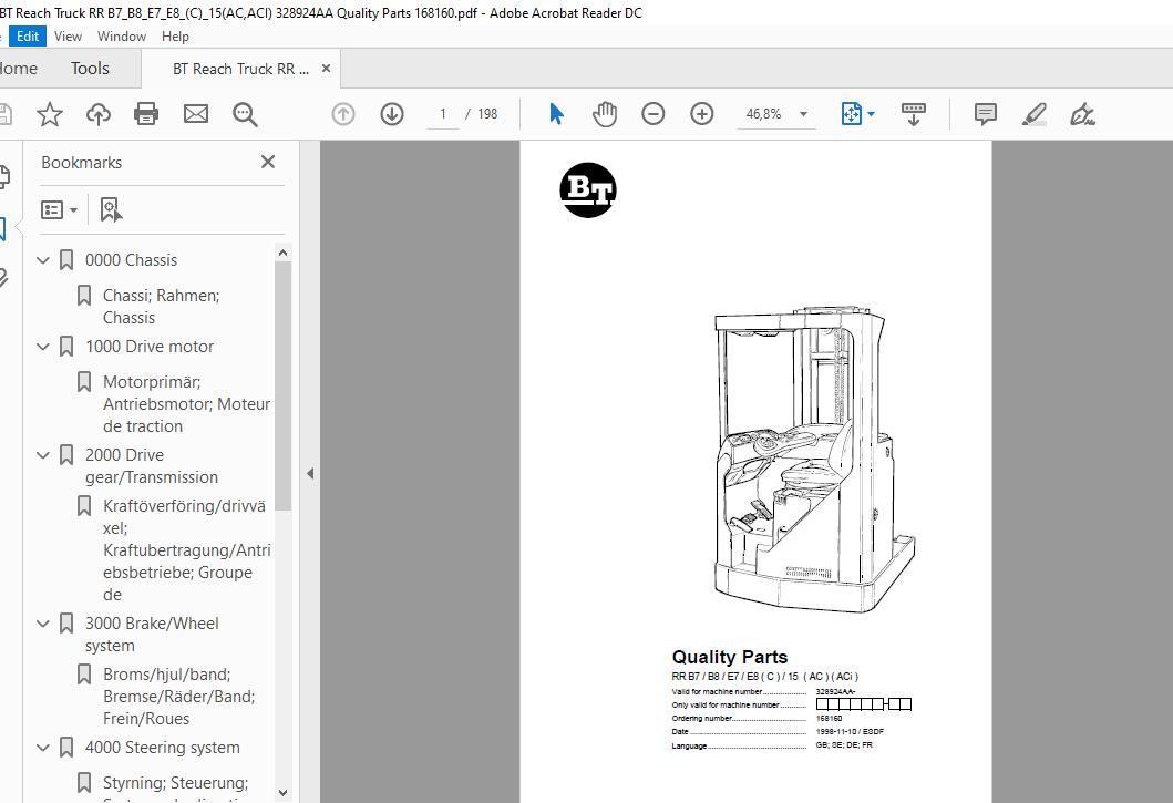 BT Reach Truck Series RR B7B8E7E8C1415DCACACi Quality Parts 1