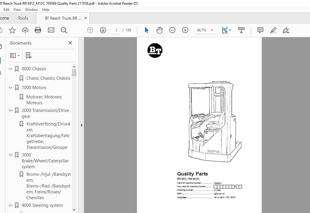 BT Reach Truck Series RR M12M12CM14M14CM16M16C Quality Parts 1