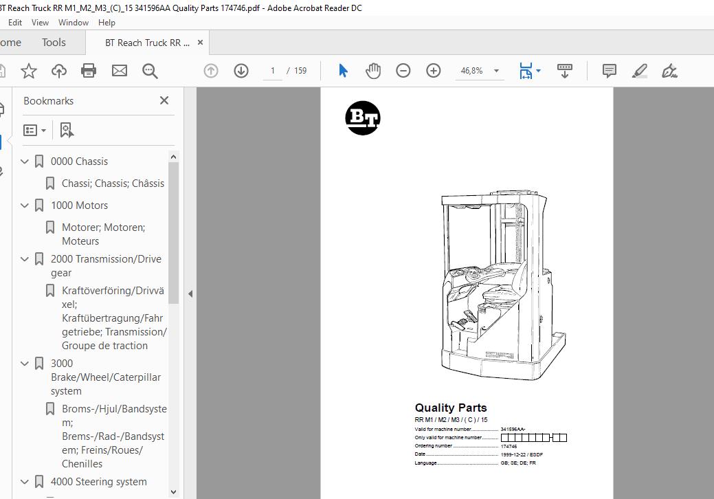 BT Reach Truck Series RR M1M2M3M4M5M6C15 Quality Parts 1