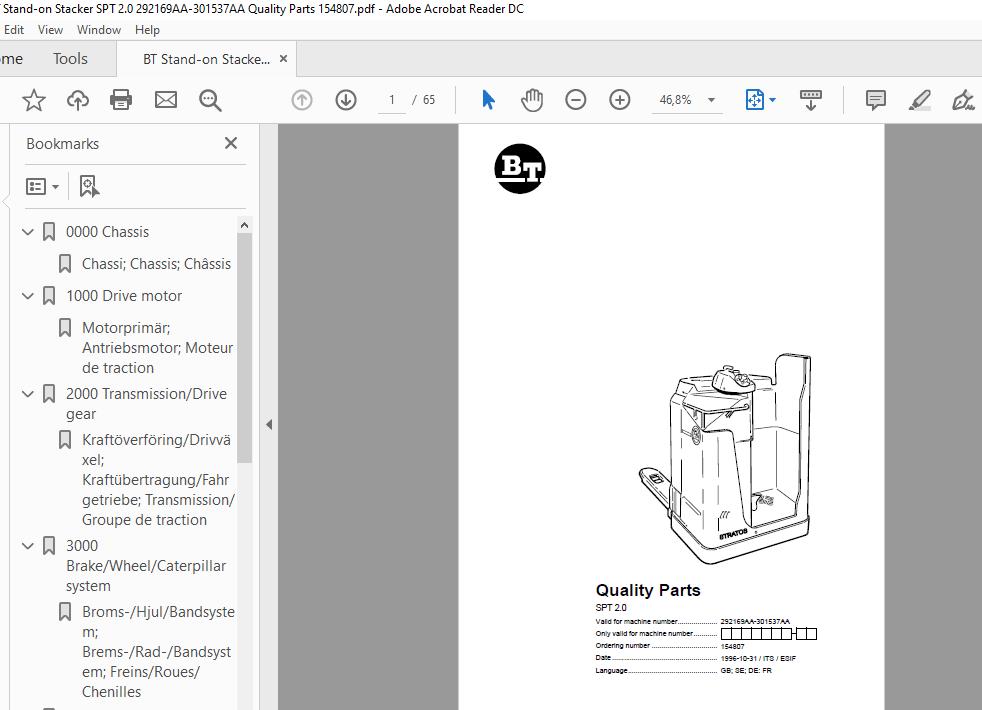 BT Stand on Stacker Series SPT 20 Quality Parts 1