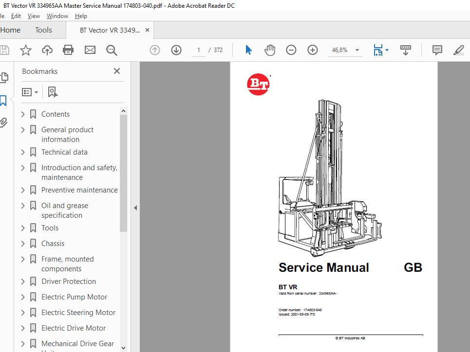BT Vector VR 334965AA Master Service Manual 174803 040 1