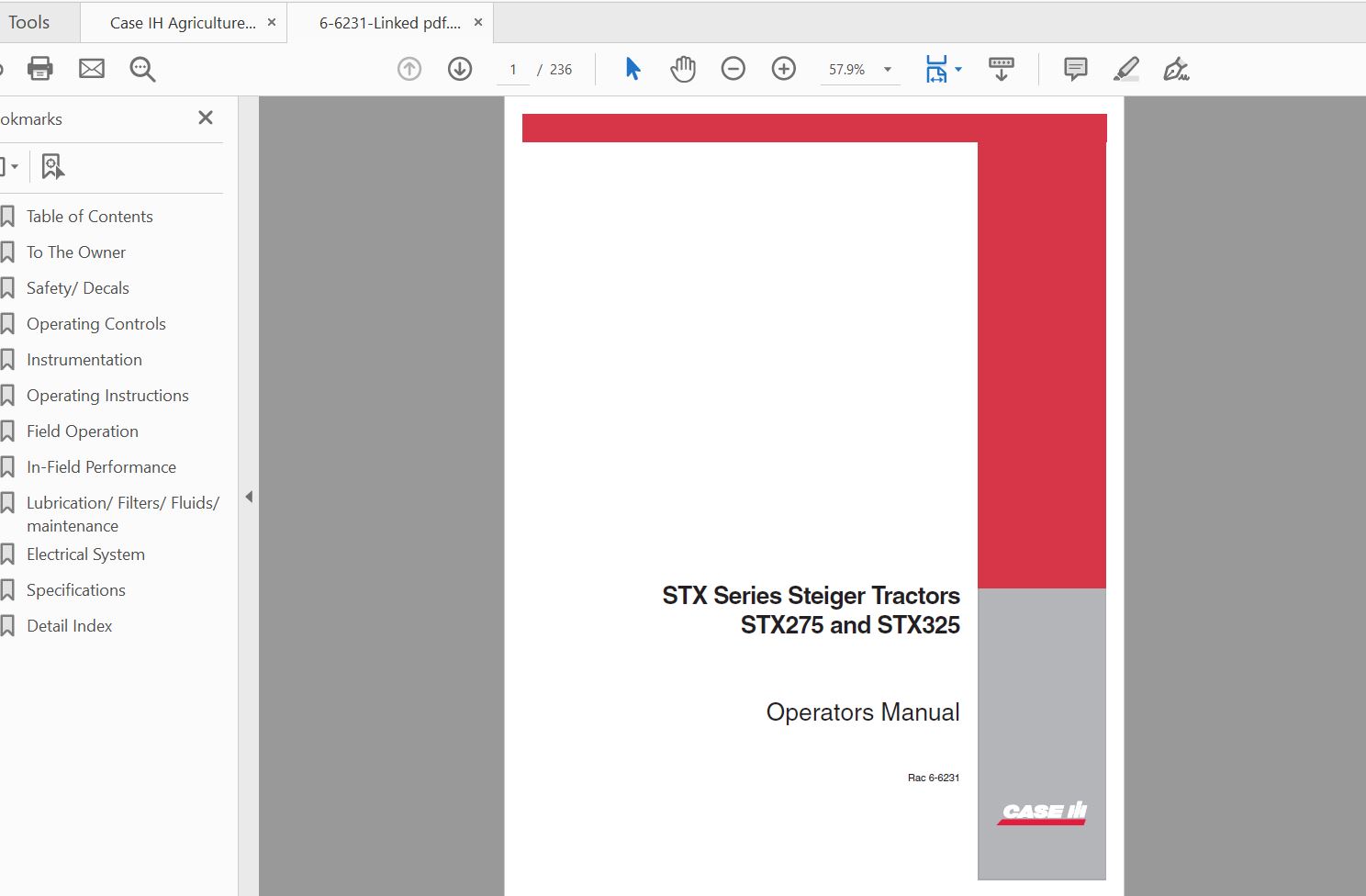 Case IH Tractor STX275STX325 Operators Manual6 6231 1 2