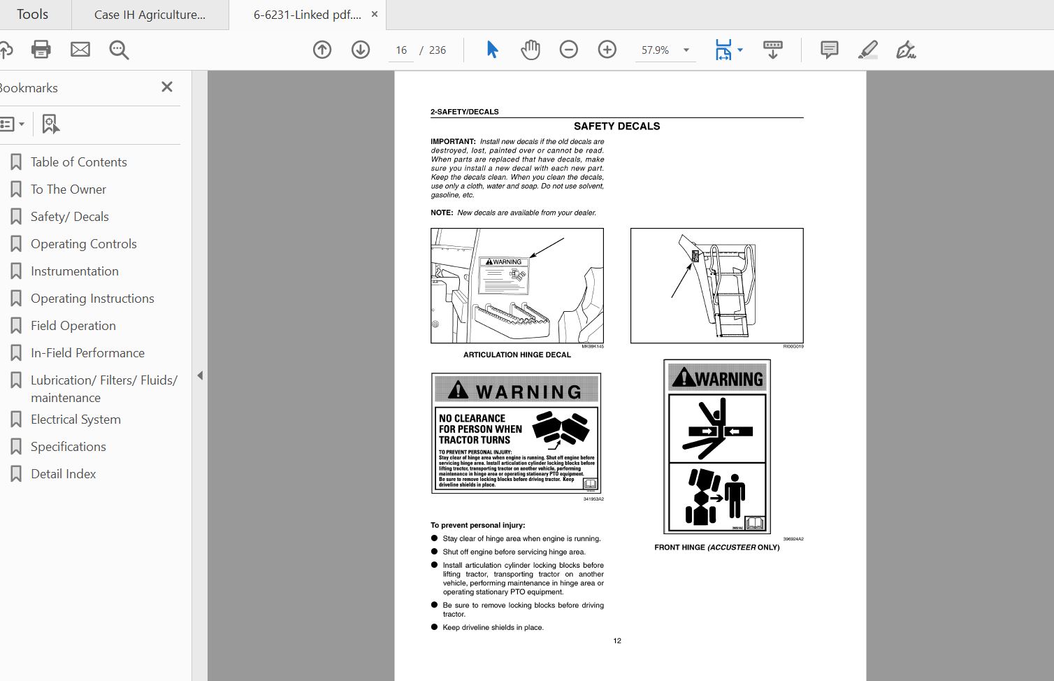 Case IH Tractor STX275STX325 Operators Manual6 6231 3