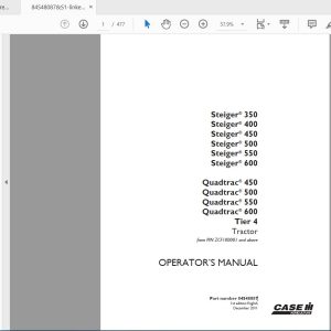 Case IH Tractor Steiger350Steiger400Steiger450450QT500QT550QT600QT Operators Manual84548087 1