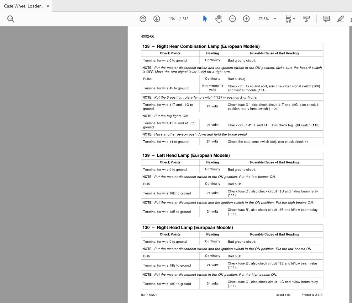 Case Wheel Loader 621C721C Service Manual Bur 7 12073R0 2