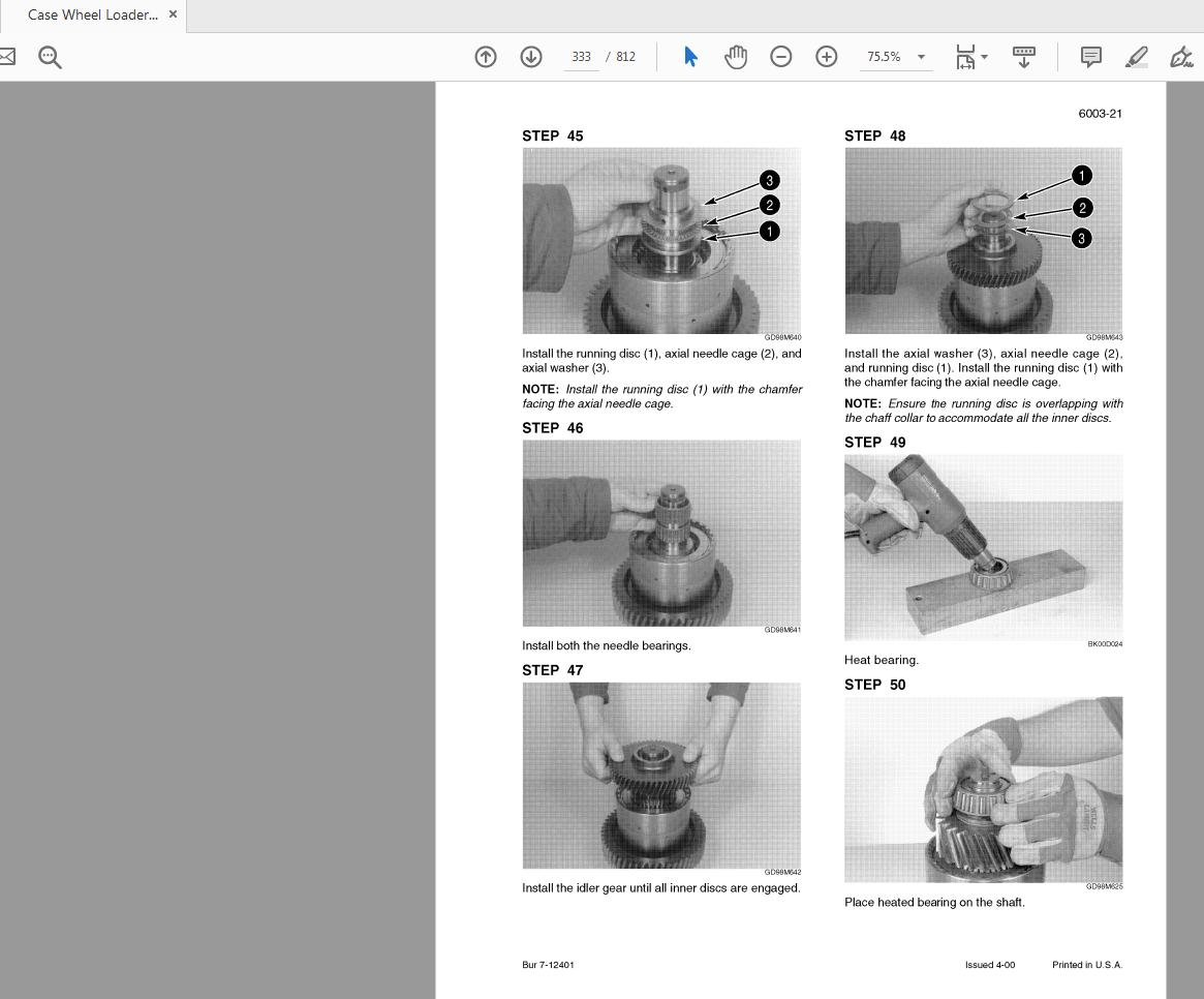 Case Wheel Loader 621C721C Service Manual Bur 7 12073R0 3