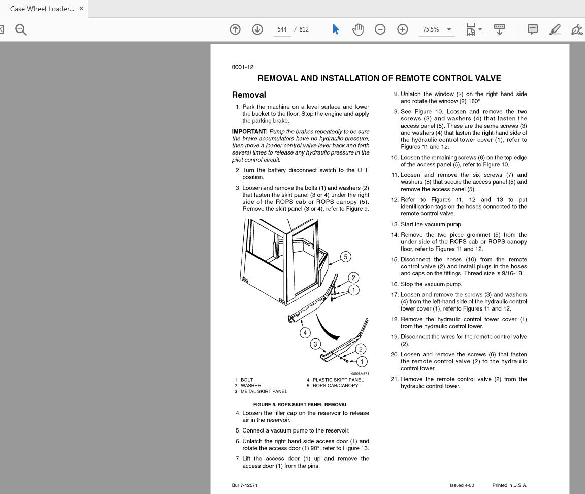 Case Wheel Loader 621C721C Service Manual Bur 7 12073R0 4