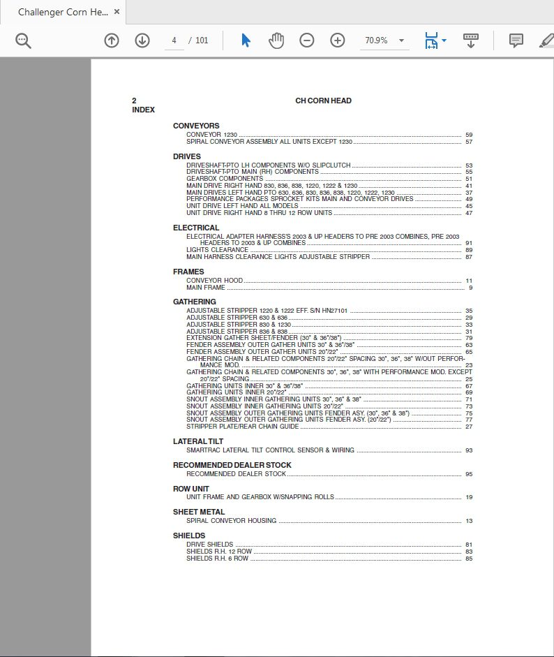 Challenger Corn Head Parts Manual 2