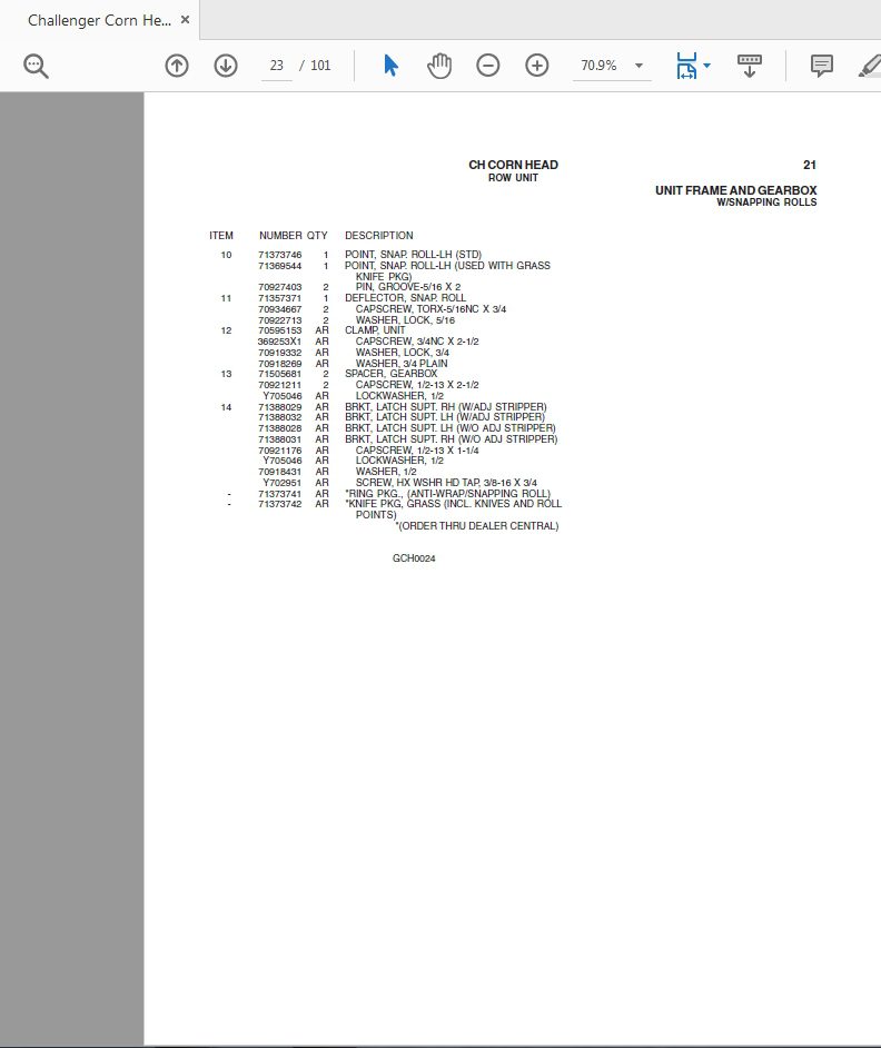Challenger Corn Head Parts Manual 4