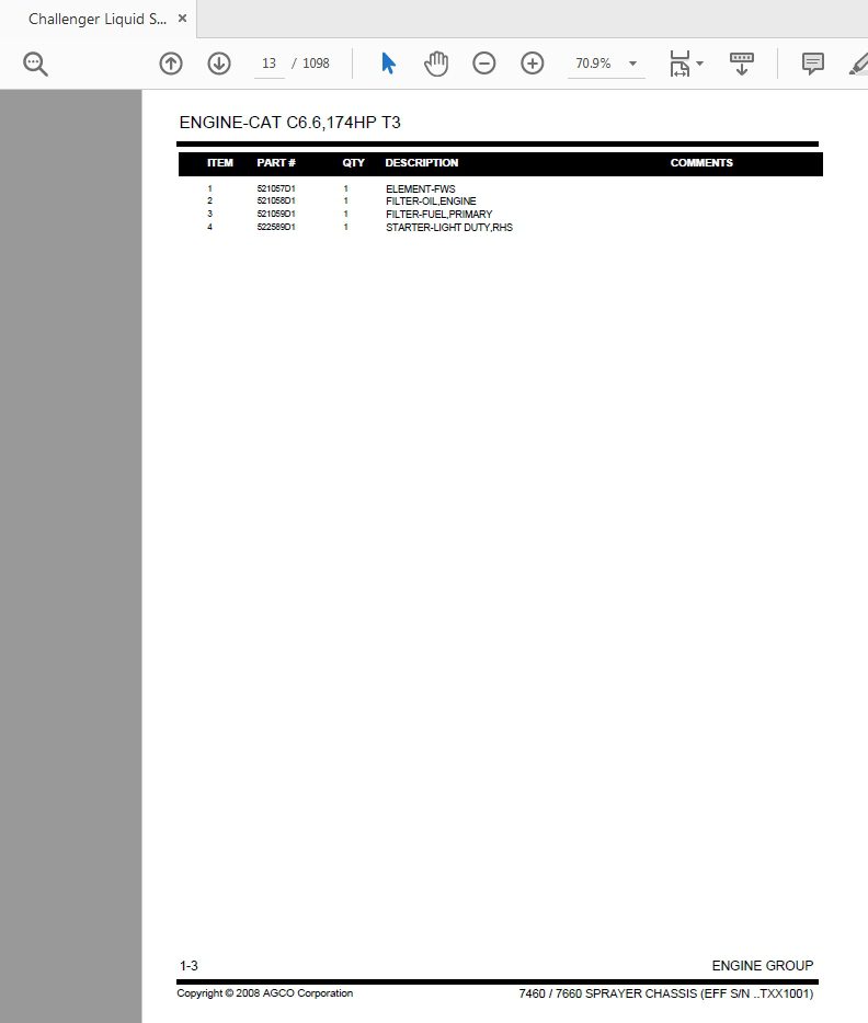 Challenger Liquid Sprayers 7460 7660 Parts Manual 4
