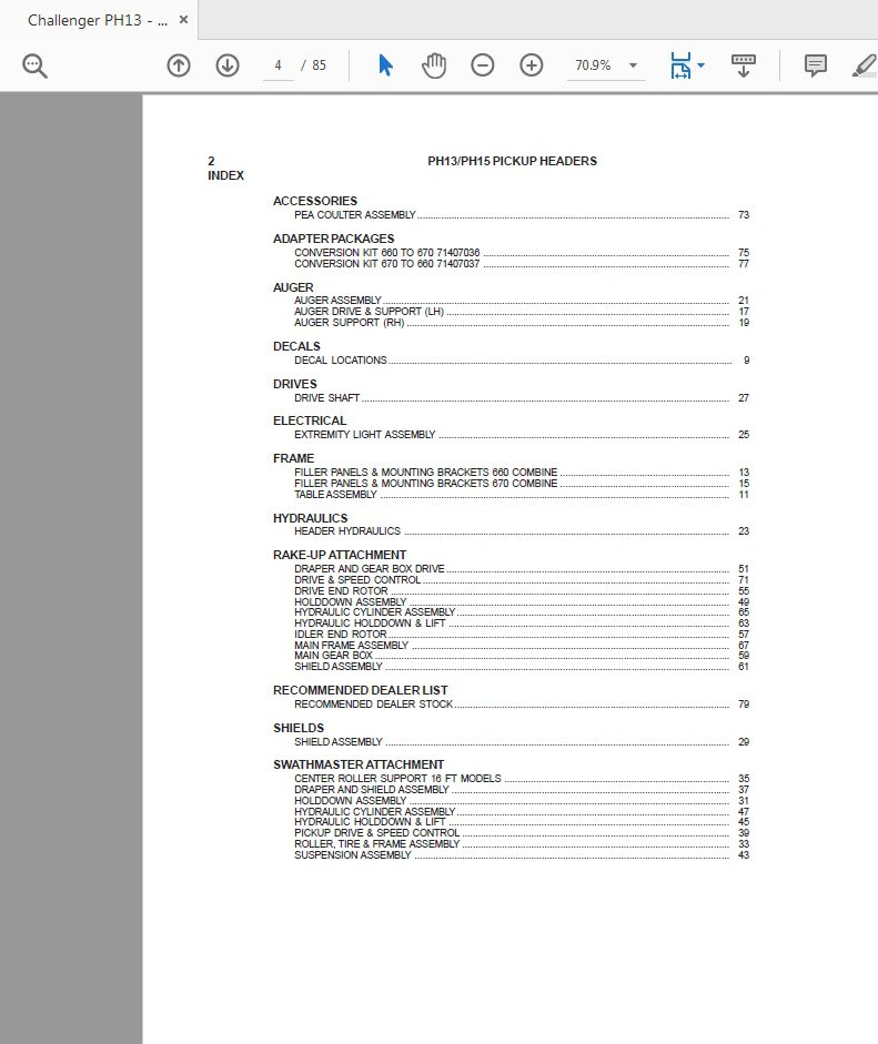 Challenger PH13   PH15 Pickup Headers Parts Manual 2