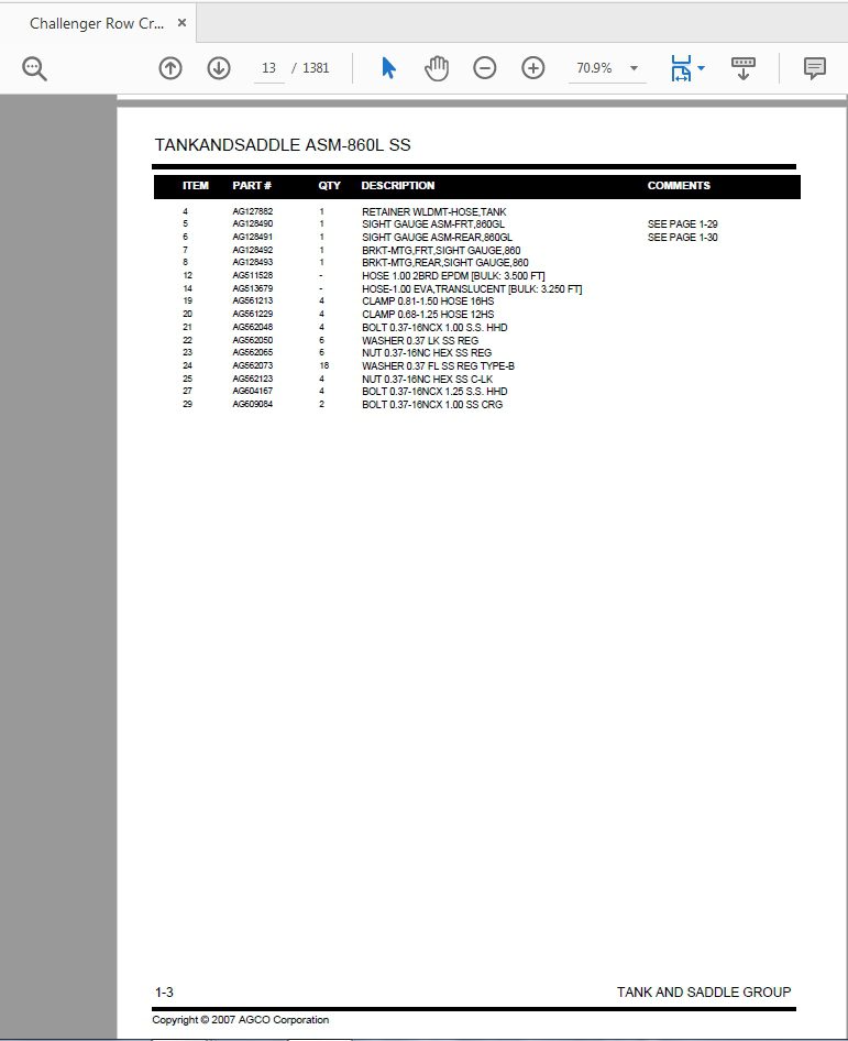 Challenger Row Crop 874 1074 1274 1286C SS SSc ROGATOR Parts Manual 4
