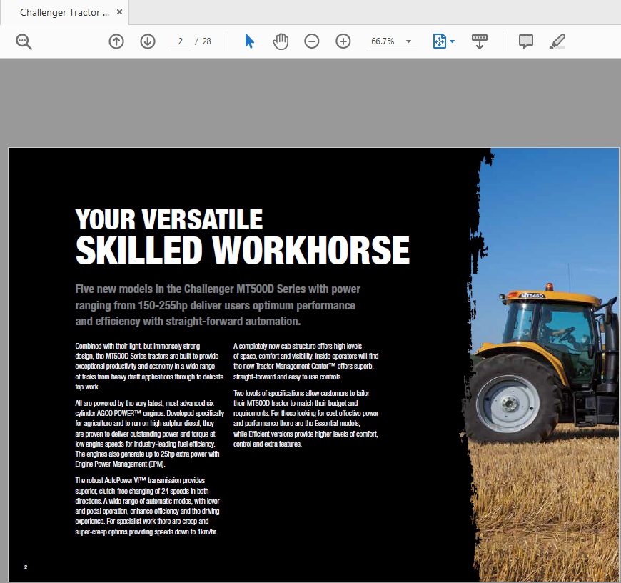 Challenger Tractor MT500d Operators Manual 2