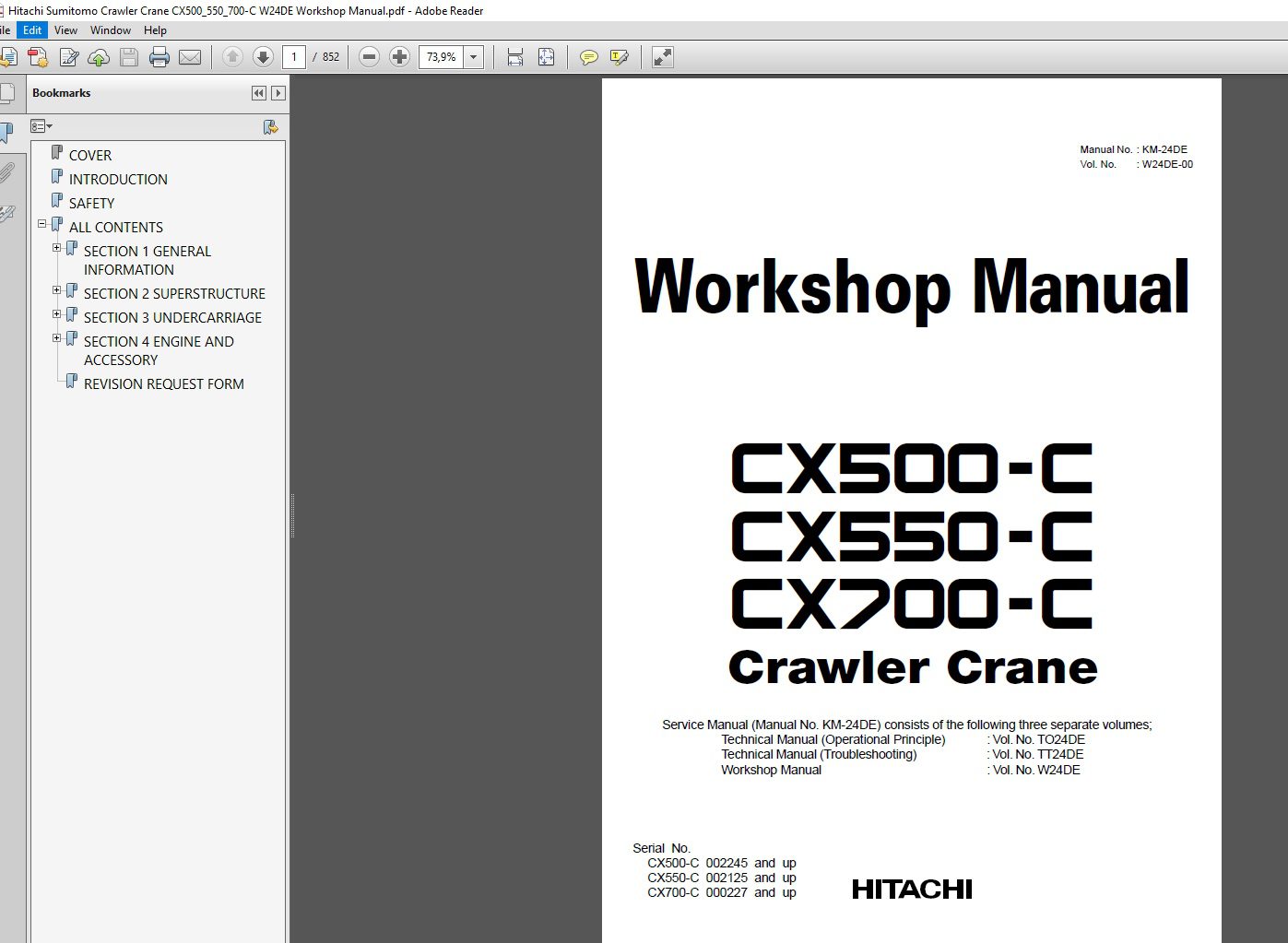 Hitachi Sumitomo Crawler Crane CX500550700 Workshop ManualService Manual 4