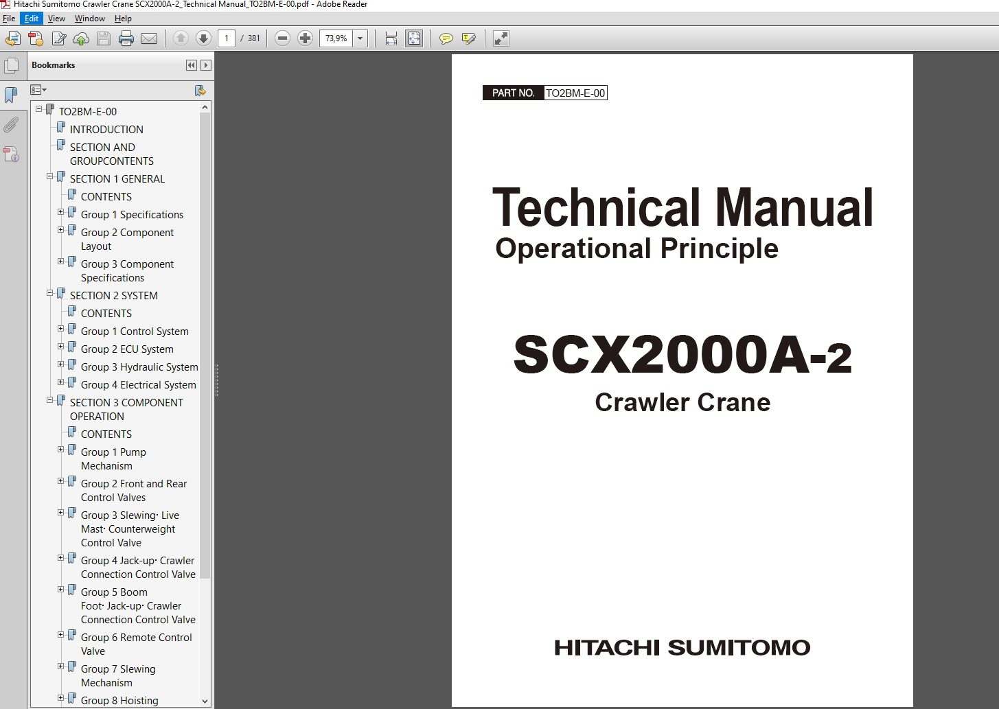 Hitachi Sumitomo Crawler Crane SCX2000A 2Technical ManualTO2BM E 00 1