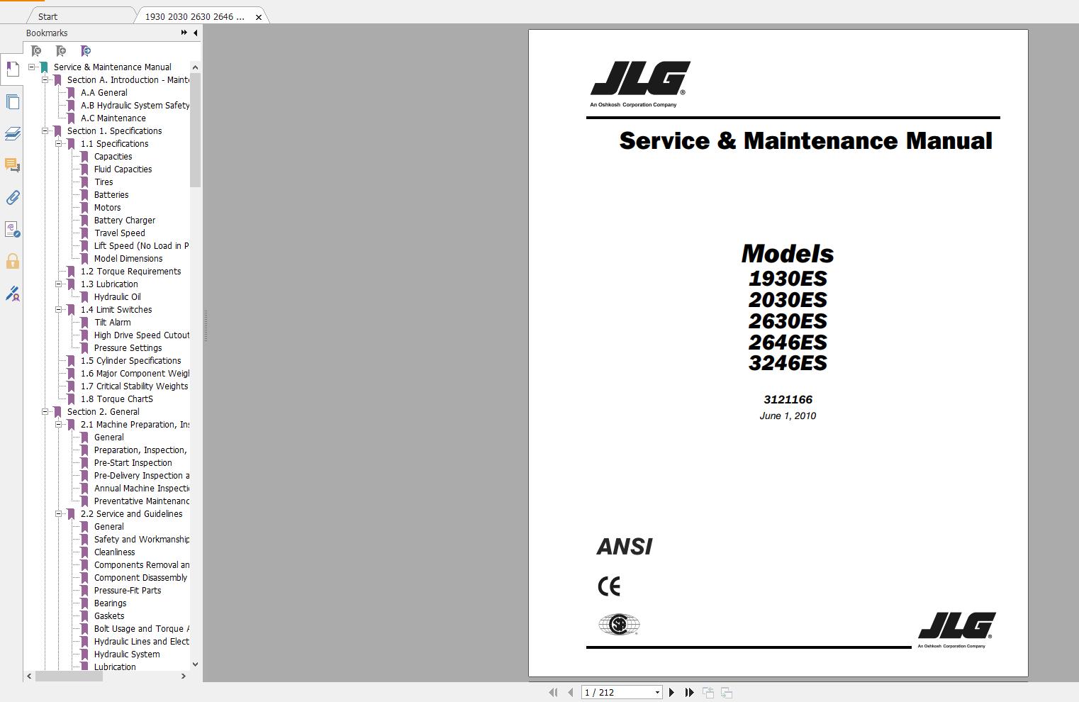JLG Part and Service Maintenance Manual CD6