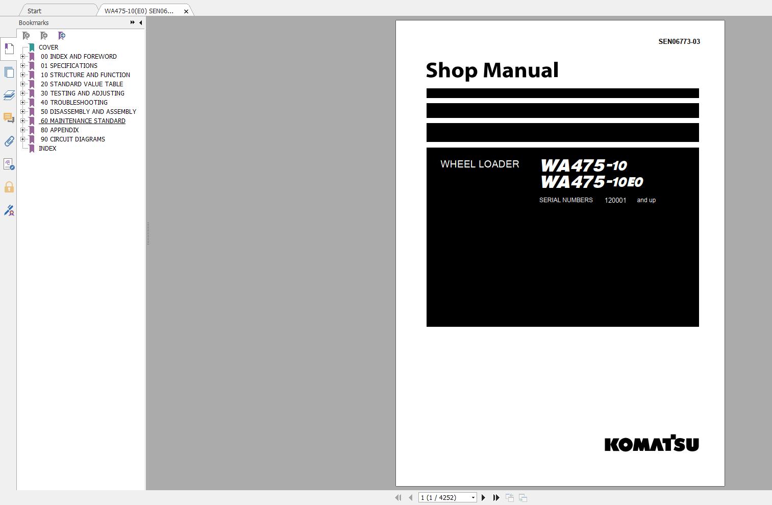 KOMATSU Wheel Loader WA470 10 WA470 10E0 Shop Manual