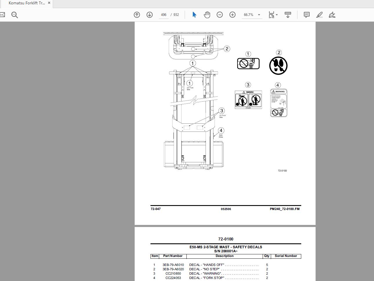 Komatsu Forklift Trucks Series FGFD 16 PM240 R1 200001A Parts Manual 4