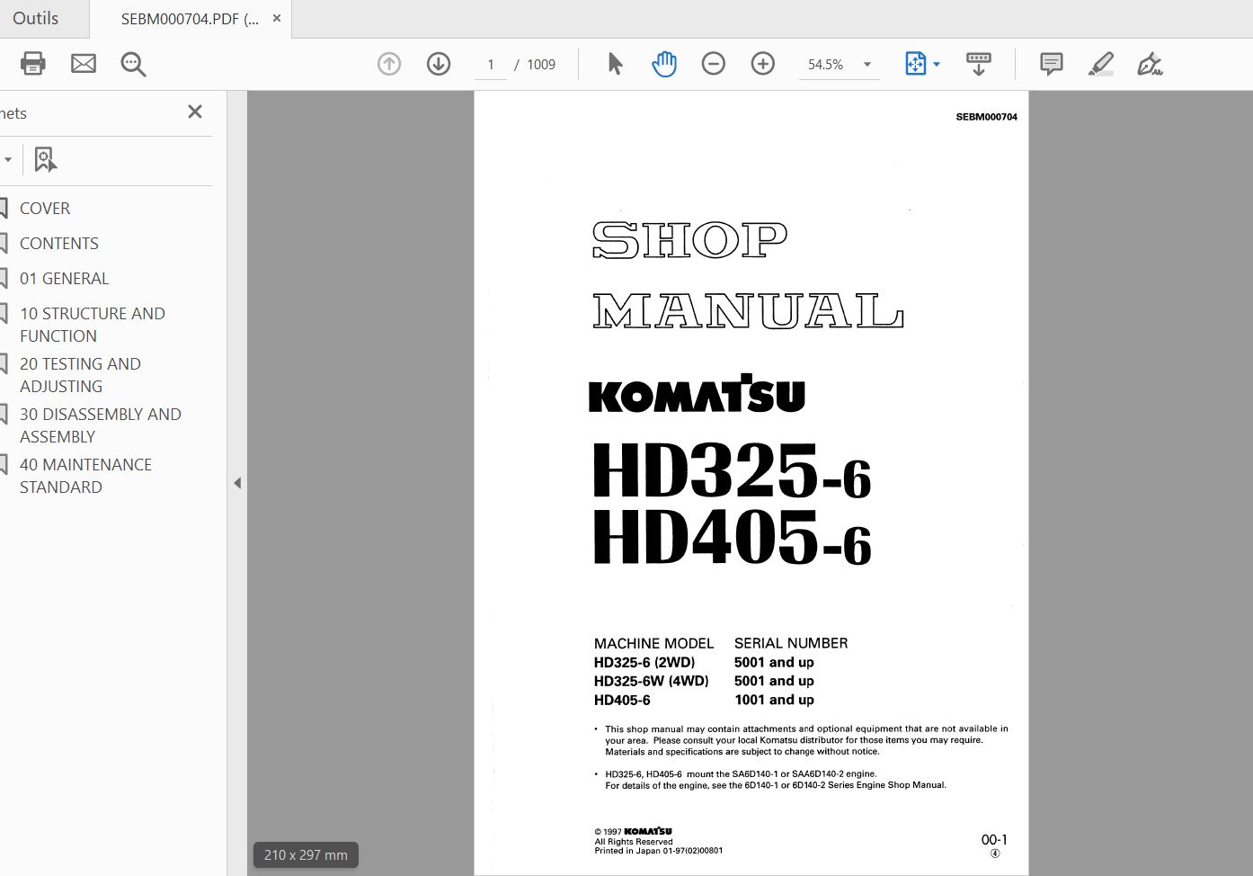 Komatsu Rock Truck HD325405 6 50011001 and up Shop ManualSEBM000704 1
